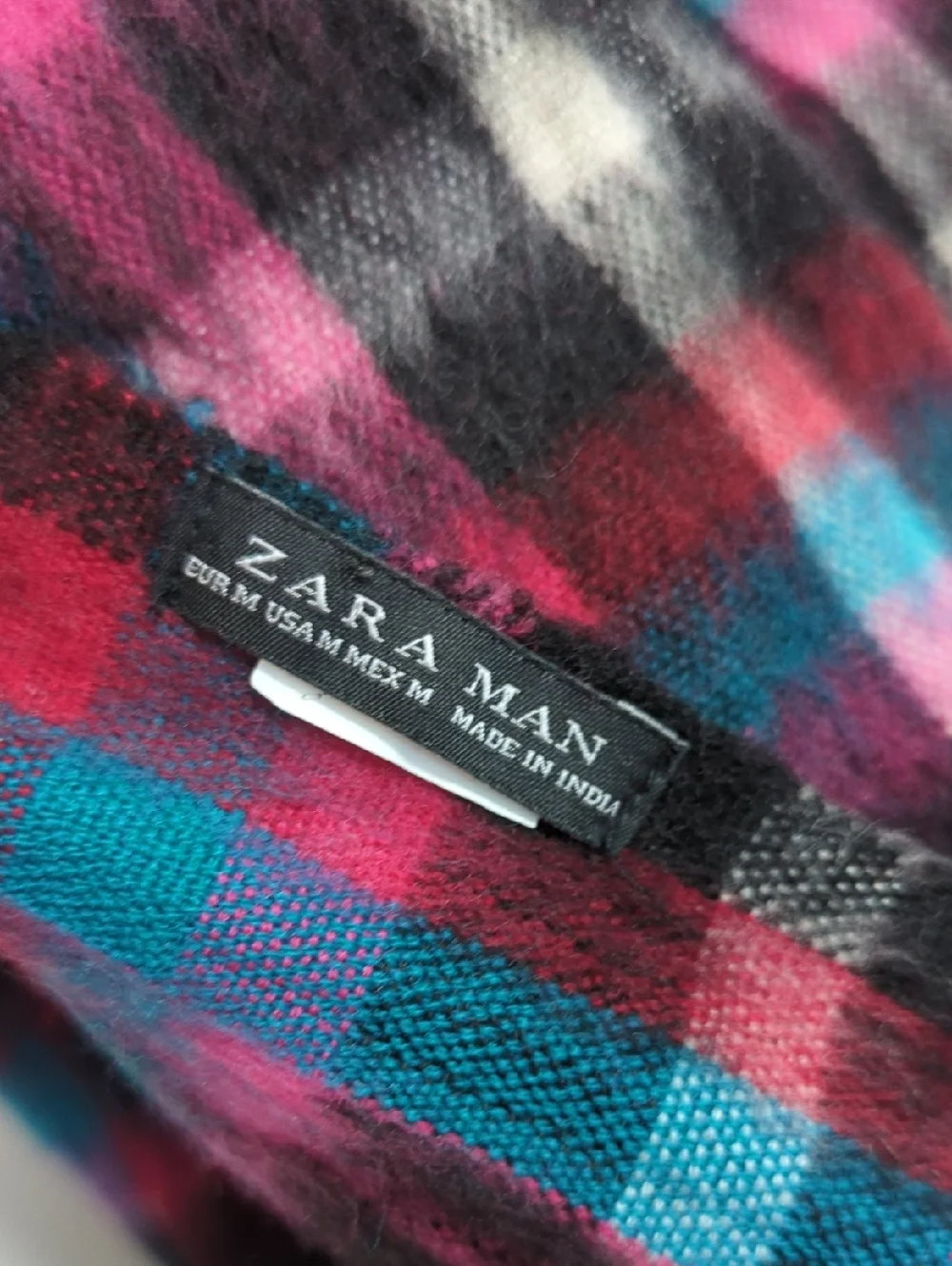 🌸Zara Man Oversized Soft & Fuzzypink Purple Blue  Plaid Fringe Scarf‎ Wrap